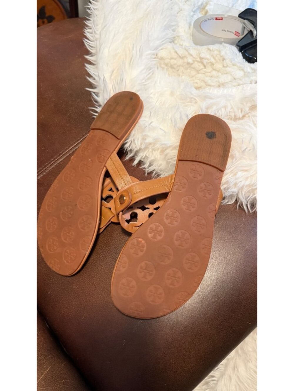 Tory Burch Miller Womens Honey Brown Sandals Size 6.5 Thong Leather Casual Slip- - Picture 3 of 6